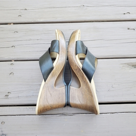 Dansko Professional Necci Black Leather Criss Cross Wrap Strappy Wedge Sandals - Picture 2 of 8